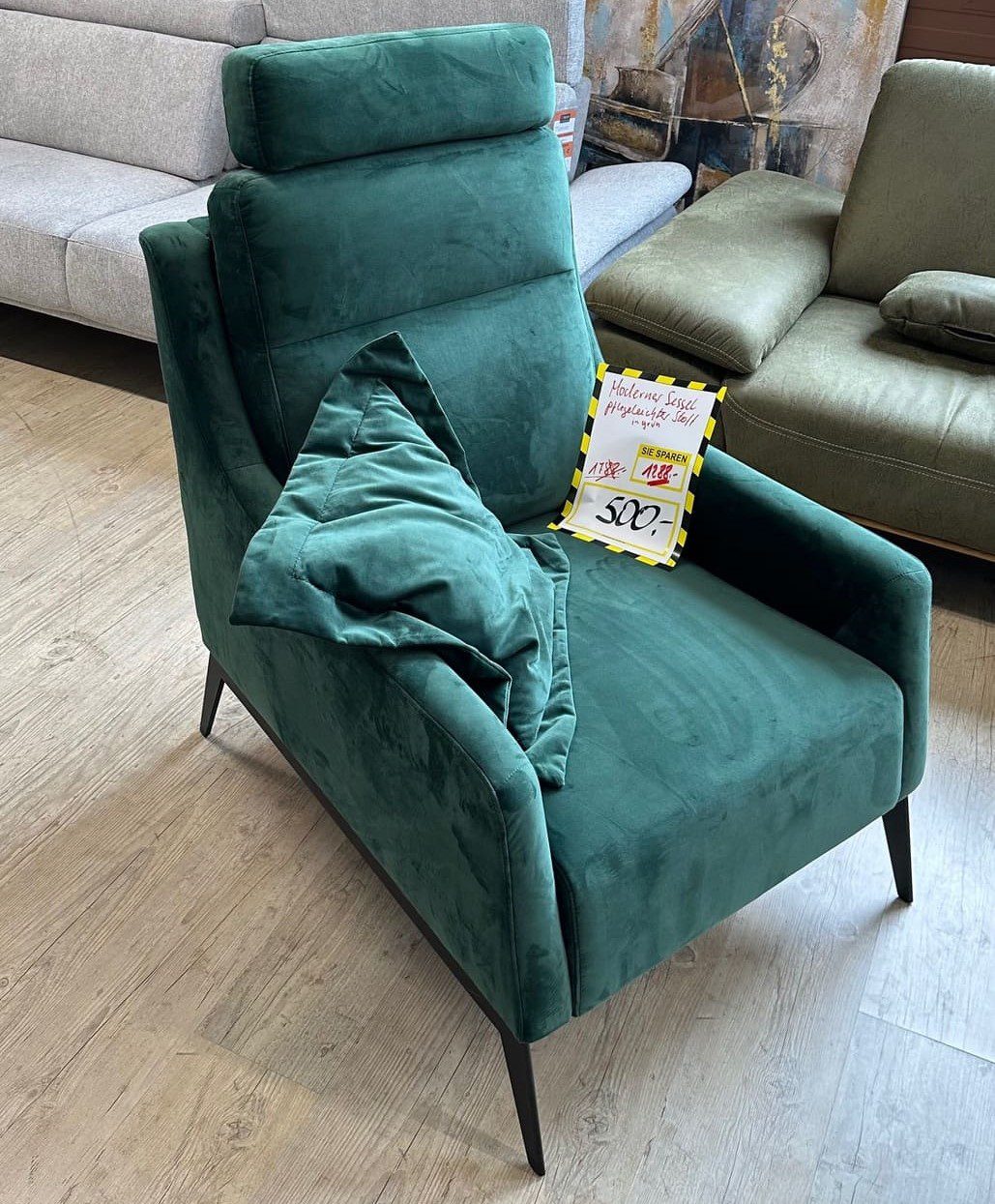 Hochlehner Sessel in grüner velours mikrofaser